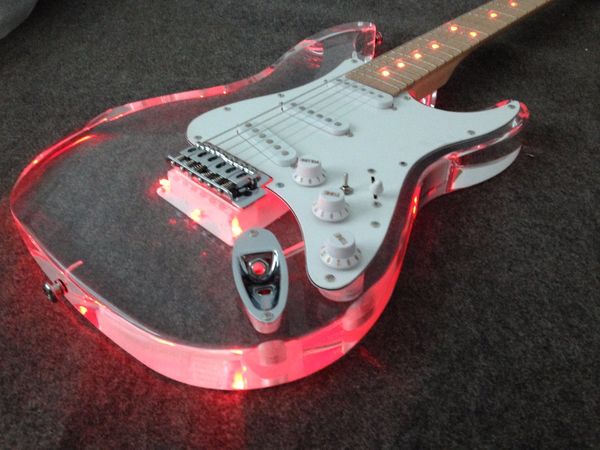 

new product led light acrylic electric gutiar with red color neck light guita