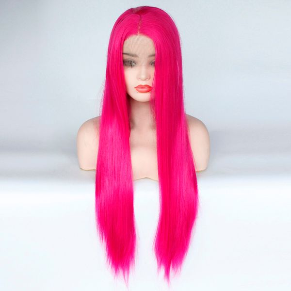 2019 Glueless High Temperature Fiber Natural Hairline Hair Wig Rose Pink Long Straight Layered Haircut Synthetic Lace Front Wig Y190717 From Gou05