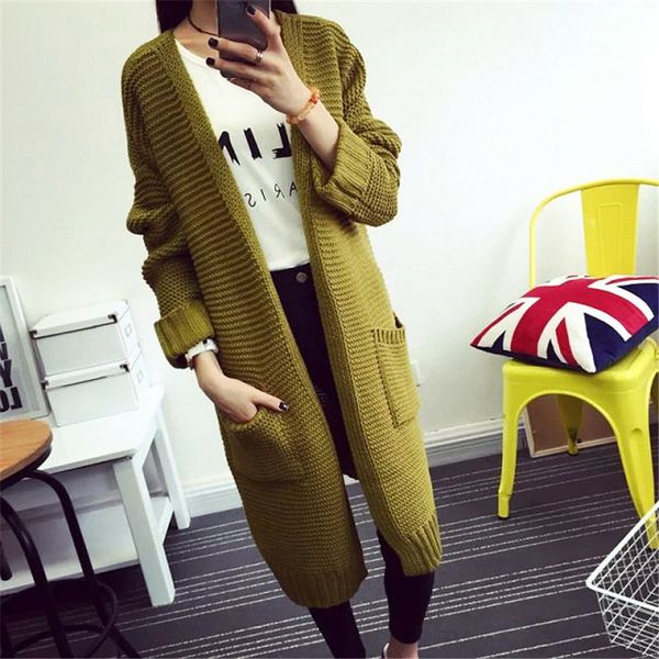

women sweater long cardigan 2017 autumn winter jacket long sleeve loose thick knitted cardigan female sweaters coat c2321, White;black