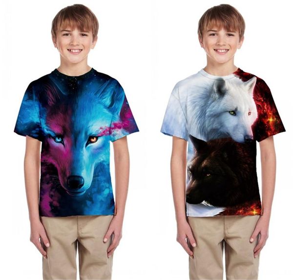

children's t shirt boys girls galaxy wolf 3d print t-shirt summer 2019 kids animal print tshirt child tees t-shirts for teens, Blue