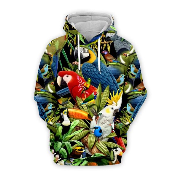 

fashion hoodie 3d digital printing parrot bird green leaf loose couple hoodie, Black