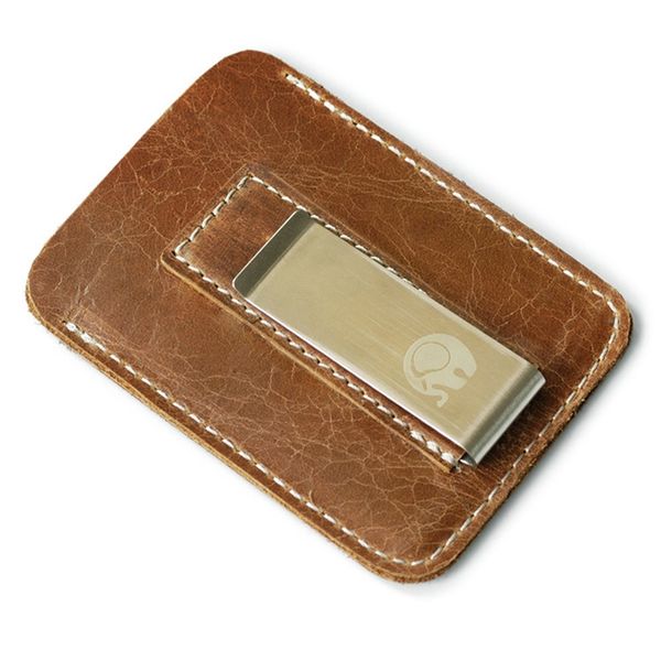 

new arrival genuine leather money clip metal men card pack slim bills cash clips clamp for money thin billfold holder, Black