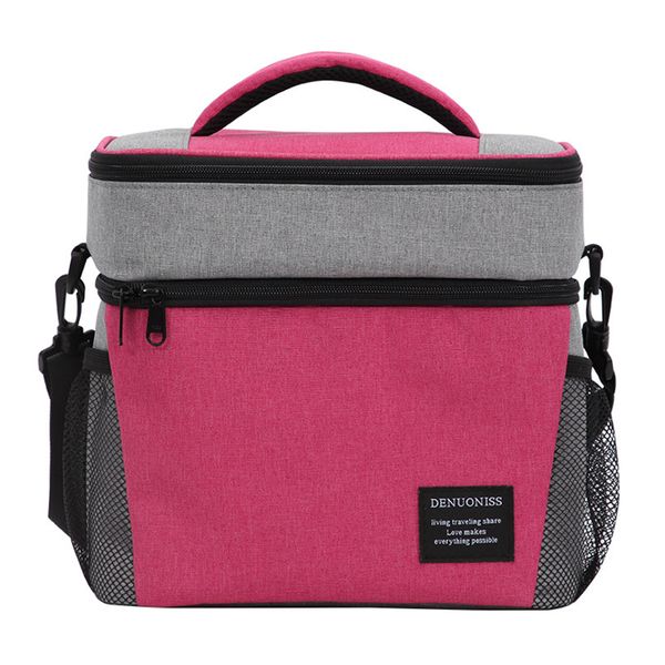 

school leak proof insulated teens side pockets double-deck soft oxford cloth large capacity lunch bag portable adults picnic, Blue;pink