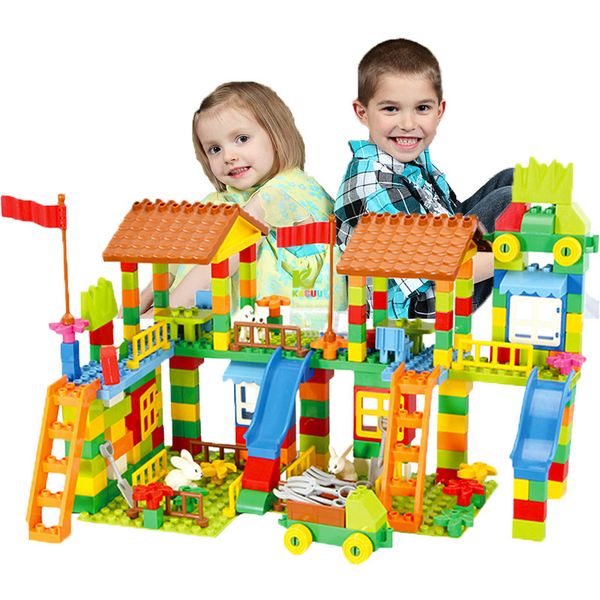 

113/226 pcs big size building blocks compatible duploed construction block diy diy assembling building block rail toy park brick toys