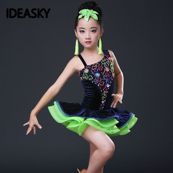 

lace dance costumes competition dresses dress salsa dancewear tango clothes girls ballroom dancing dresses for kids latin, Black;red