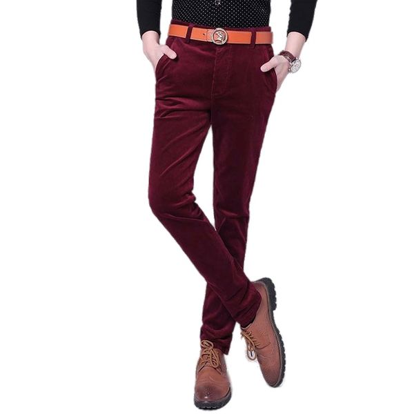 

2018 winter mid waist men corduroy pants thicken fleece lined warm solid business casual long trousers for men straight pant, Black