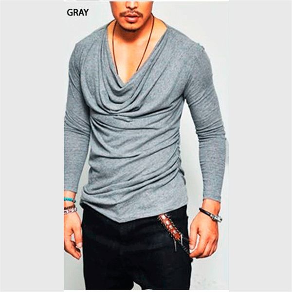 

mens designer long sleeve tshirt solid color heaps collar fashion pollover clothing vintage spring autumn tshirts, White;black