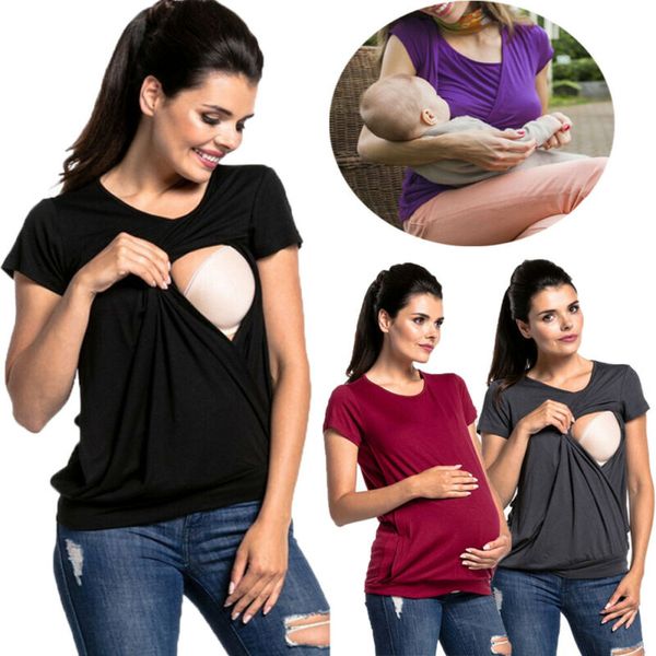 

s-2xl женщины беременные одежда для беременных кормящих футболка топы грудное вскармливание свободные тройники футболка черный серый красный, Blue
