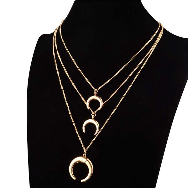 

personalized multi-layer sweater chain european and american fashion trend jewelry ladies diamond retro alloy size moon necklace, Silver