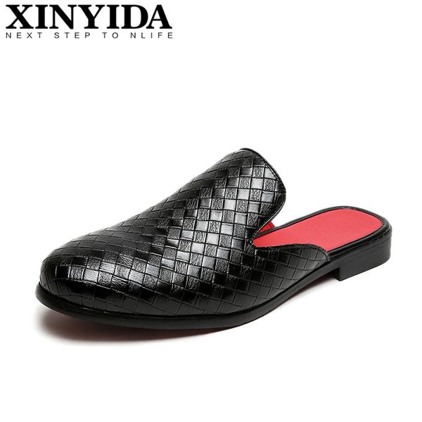 

xinyida men's summer half slides slip on breathable tip binding men slippers fashion summer flat sandals men size 38-44, Black