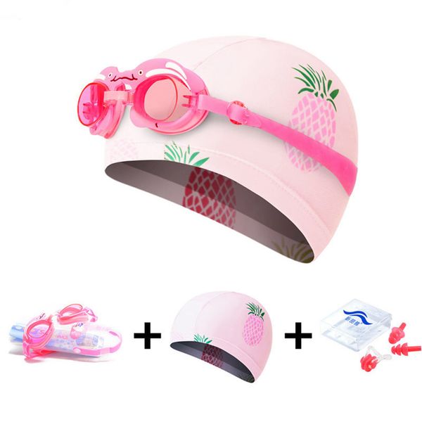 

for swimming cartoon pink pool children kids swimming goggles suit hd waterproof swim goggles+swimming cap+nose clip+ear plugs