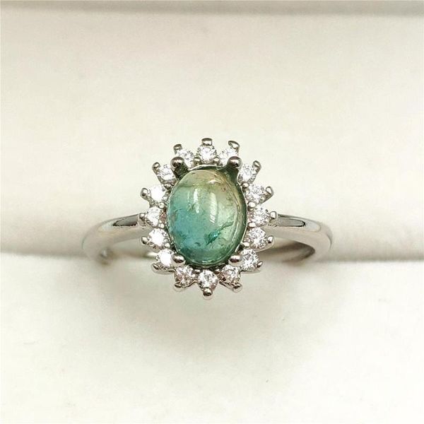 

genuine natural green tourmaline watermelon crystal clear bead adjustable woman ring 9x7mm 925 sterling silver ring, Golden;silver