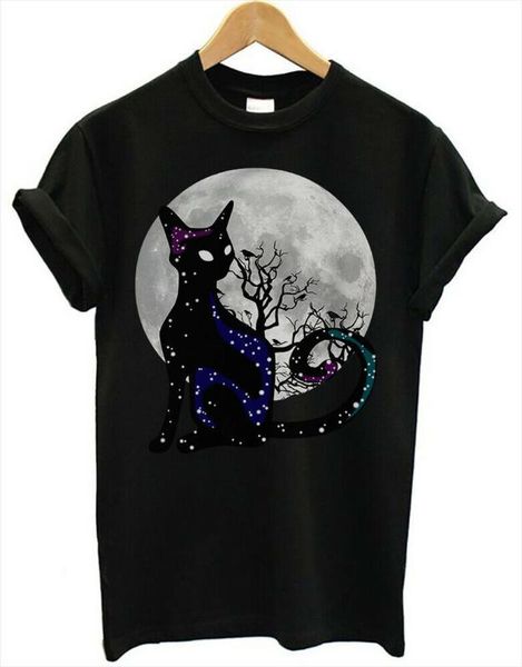 

halloween cat scary black cat gothic looking halloween shirt, gift for menwomen cool gift personality tee shirt, White;black