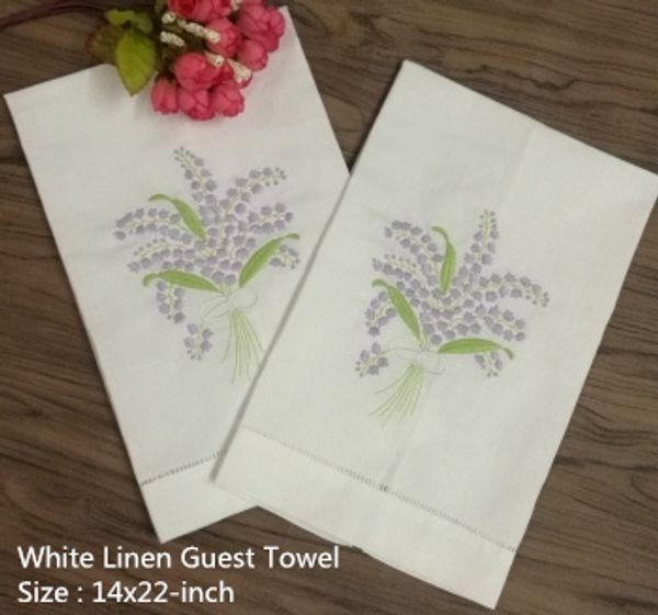 

набор из 12 белых льняных хемститч чай полотенце ткань гость блюдо для рук кухня ванная комната полотенца 14x22-дюймовый вышивка цветочный, White