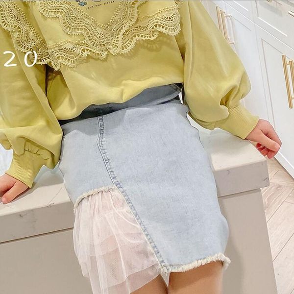 

2020 new wholesale girls denim patchwork skirt spring fashion girls skirt 3-8t c509