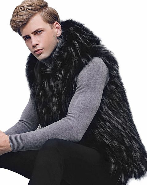 

winter fashion black color fur coat men's thick luxury faux fur vest hooded men's coats man warm clothes wool vest fur coat