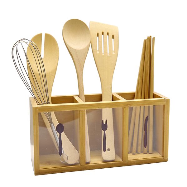

chopsticks tube storage box multifunctional bamboo wood drain chopsticks spoon rack cage kitchen storage rack zp72715