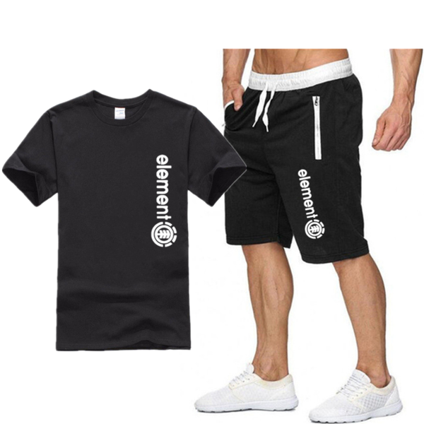 

new men's elemenf printed casual brand suit 2020 summer men's short sleeve t-shirt + shorts sports fitness suit x, Gray