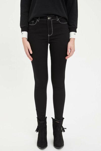 

defacto woman winter skinny black pants women casual mid-waist slim long pants female bottoms trousers-k6282az18wn, Black;white