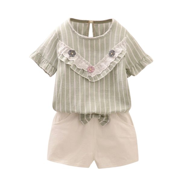 

baby girls clothes set 2pcs infant baby girls kids floral striped +shorts outfits clothes set, White