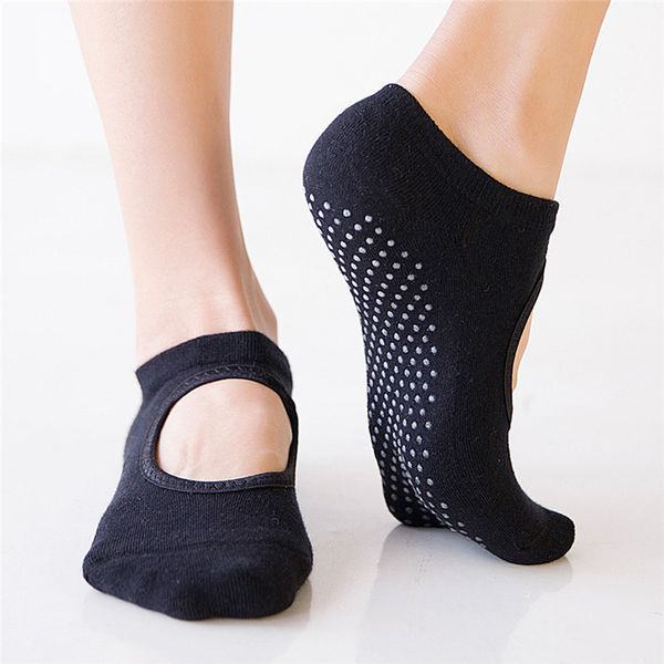 

1 pair women cotton anti-slip breathable fitness pilates sports yoga socks, Black