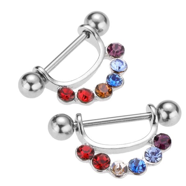 

1 pair u-shape rhinestone shield 14g stainless steel mamilo ring piercing, Slivery;golden