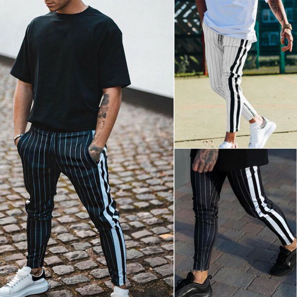 

plus size 3xl mens sport gym skinny jogging joggers sweat pants trousers slim fit tracksuit, Black