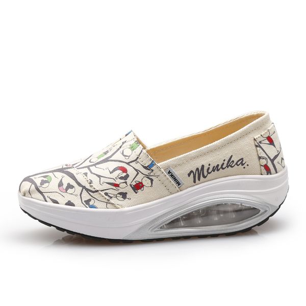 

new women bodybuilding wedge sneakers shoes slip on canvas loafers platform light cushion fitness swing, Black;yellow