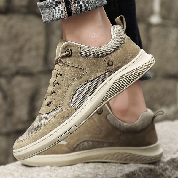 

men's shoes genuine leather 2020 spring trend low sneakers soft soles mesh breathable casual versatile shoe men trendy shoes, Black