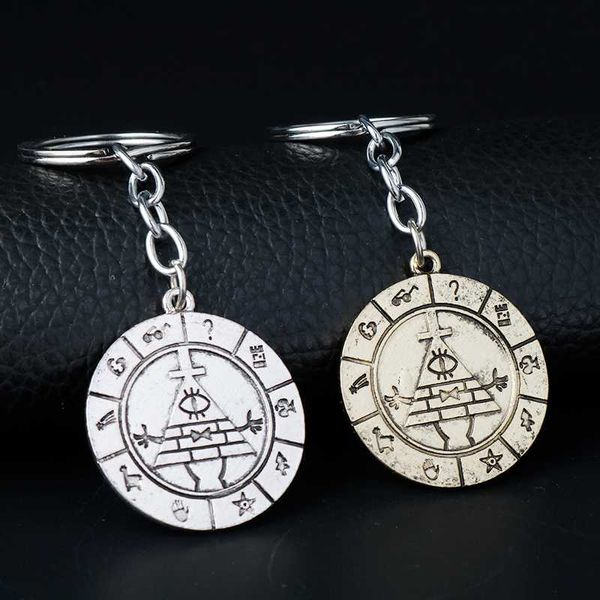 

mqchun bill cipher metal key chain vintage coin style keychain, Silver
