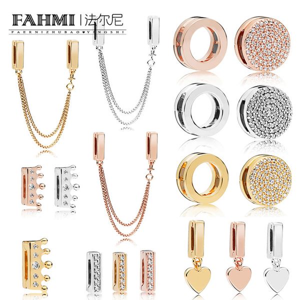 

FAHMI 925 Sterling Silver SHINE Charming REFLEXIONS DAZZLING ELEGANCE CLIP Rose Crown Clip Floating Heart-shaped Clip Charm Safety Chai, Black