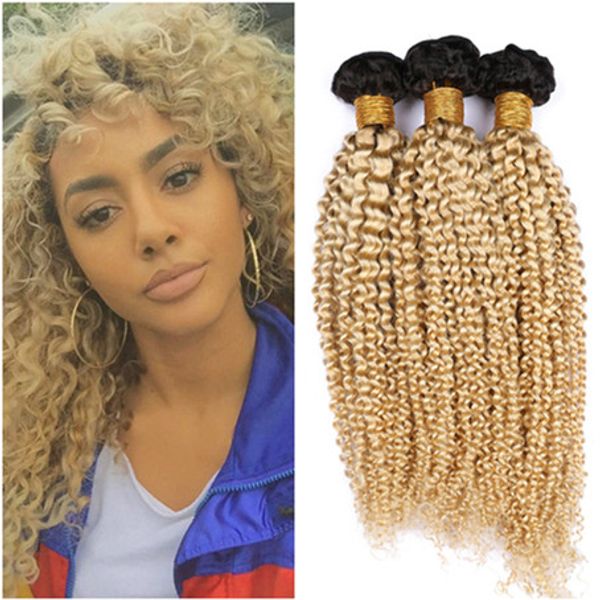 2020 Malaysian Ombre Blonde Kinky Curly Human Hair 3 Bundles Mixed