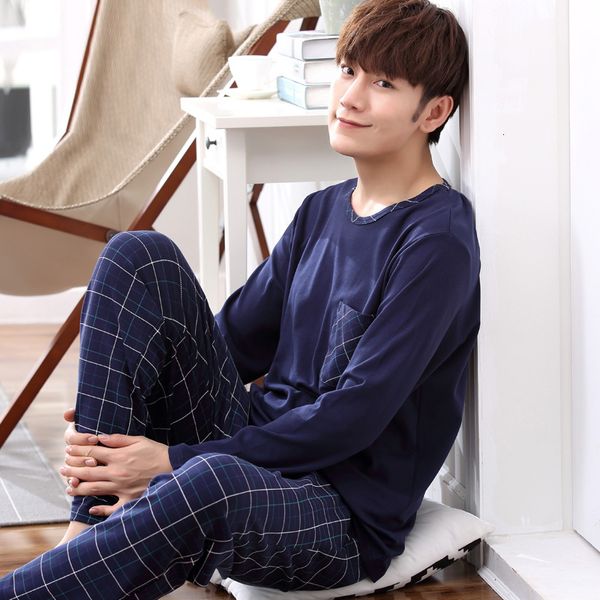 

yidanna long sleeve pijama cotton pajamas set for male plus size sleep clothing casual nightie sleepwear men pyjamas suit autumn v191109, Black;brown