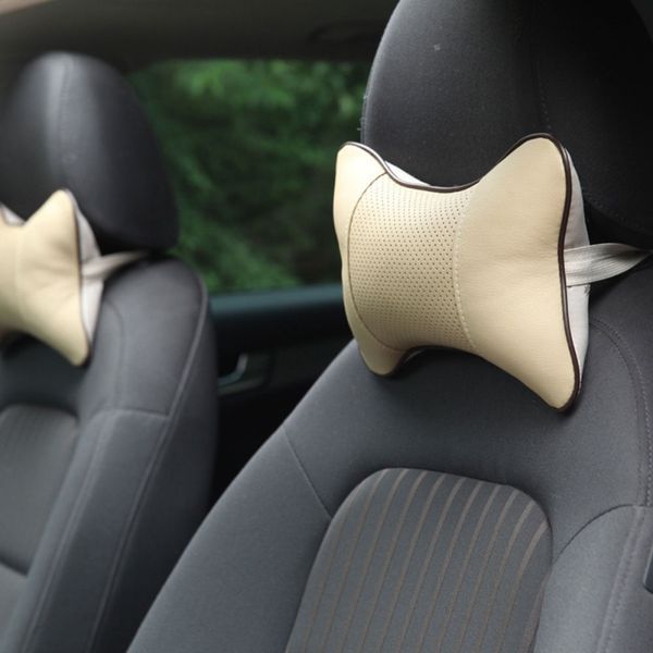 

new arrival car neck pillows both side pu leather single headrest fit for most cars filled fiber universal car pillow headrest
