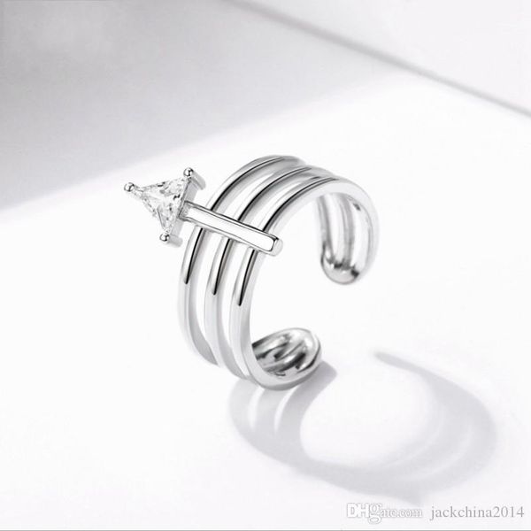 

choucong selling new 2019 luxury jewelry pure 100% 925 sterling silver triangle 5a cz diamond women wedding opening adjustable ring gift, Slivery;golden