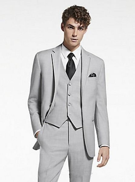 

new two button light grey groom tuxedos notch lapel groomsmen man suits mens wedding suits (jacket+pants+vest+tie) 736, Black;gray