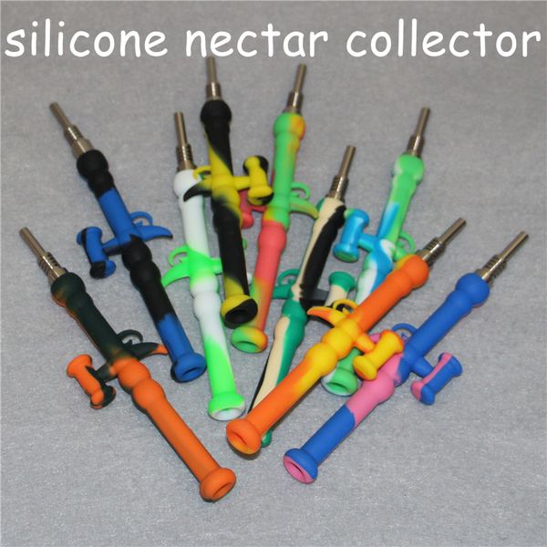 

silicone Nectar nector Collector kit portable Concentrate smoke Pipe water pipe with Titanium Tip Dab Straw Oil Rigs