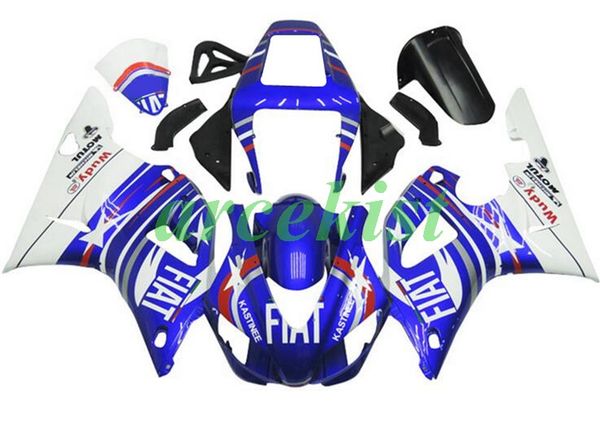 

новый abs мотоцикл полный обтекатели комплект, пригодный для yamaha yzf-r1 r1 1998 1999 98 99 кузова набор пользовательских белый синий глян