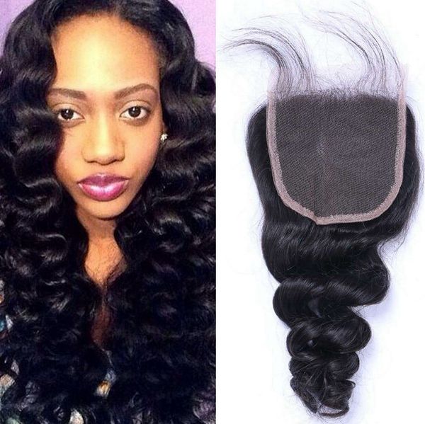 

4x4 lace closures bleached knots with baby hair brazilian hair closure loose wave human hair pieces ping, Black;brown