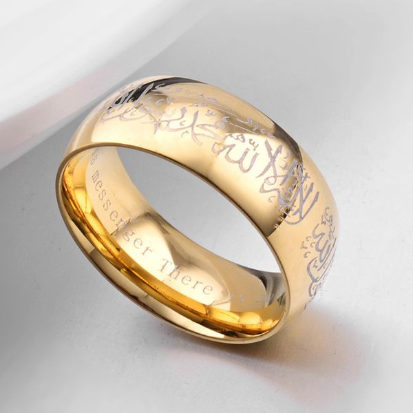 

muslim symbol men ring jewelry gold black color 8mm stainless steel muslim believers rings us size 6-12 selling, Silver