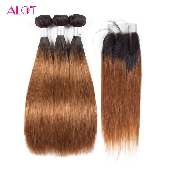 2019 Ombre Straight Bundles With Closure Honey Blonde Brown Wine
