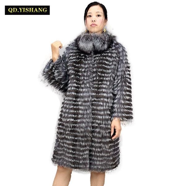 

real silver fox fur coat, натуральный fox fur coat женщины шуба fox шерсть knit liner, стильный стенд воротник 2019 qd.yishang mx191021, Black;brown