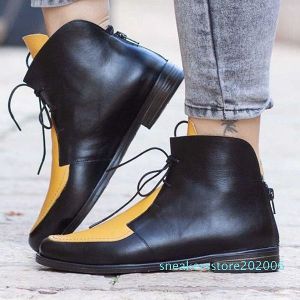 

women ankle autumn leather lace up pointed toe 35-43 plus size women red yellow beige grey black s06