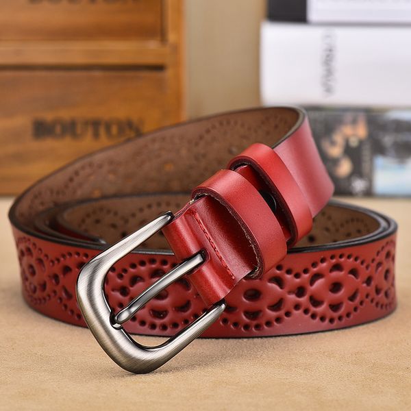 

genuine leather jeans belts for women hollow pressed flower luxury strap female belt designer belts ladies belt, Black;brown