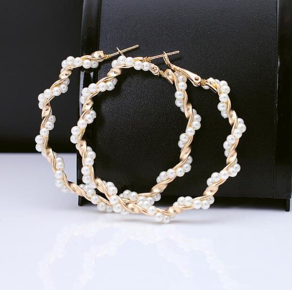 

new pearl hoop earrings for women exaggerates oversize pearl circle ear rings earrings fashion europe nightclub jewelry, Silver