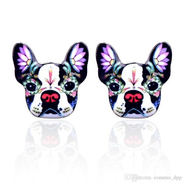 

cute enamel printing dog stud earrings for women colorful puppy animal cartoon ethnic earrings fashion jewelry gift, Golden;silver