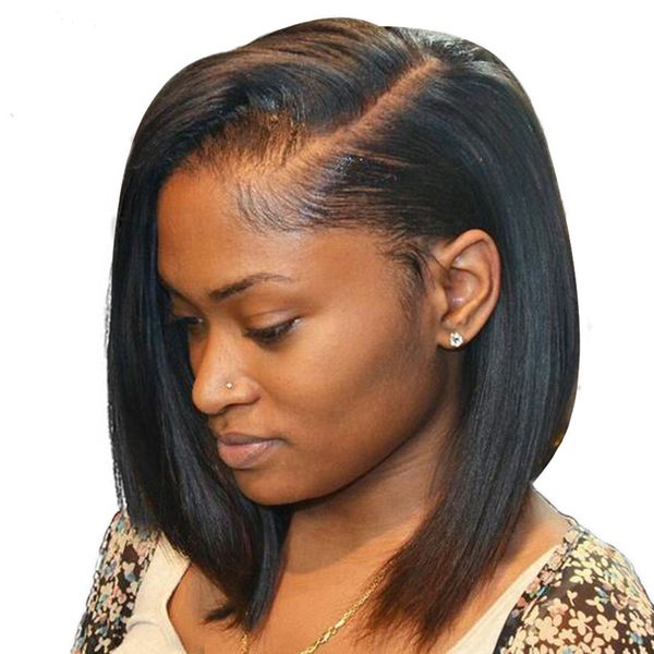 

remy bob straight lace front and full lace wig brazilian human hair wigs with baby hair natural color for black women, Black;brown