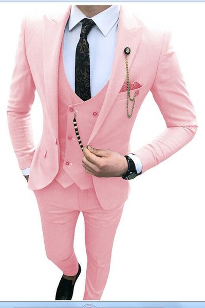 Eccellente smoking dello sposo rosa picco risvolto smoking dello sposo sposo moda uomo giacca da ballo blazer abito 3 pezzi (giacca + pantaloni + cravatta + gilet) 5