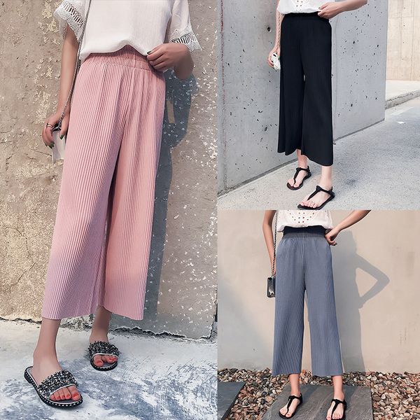 

loose pants women's high-waisted drape 2019 korean-style versatile students loose-fit chiffon casual straight-cut capri women's, Black;white