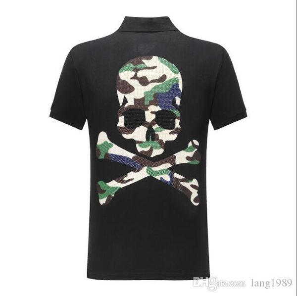 

2019 wholesale men's wear cotton large-size short-sleeved t-shirt summer lapel polo shirt phillip plain #4406, White;black